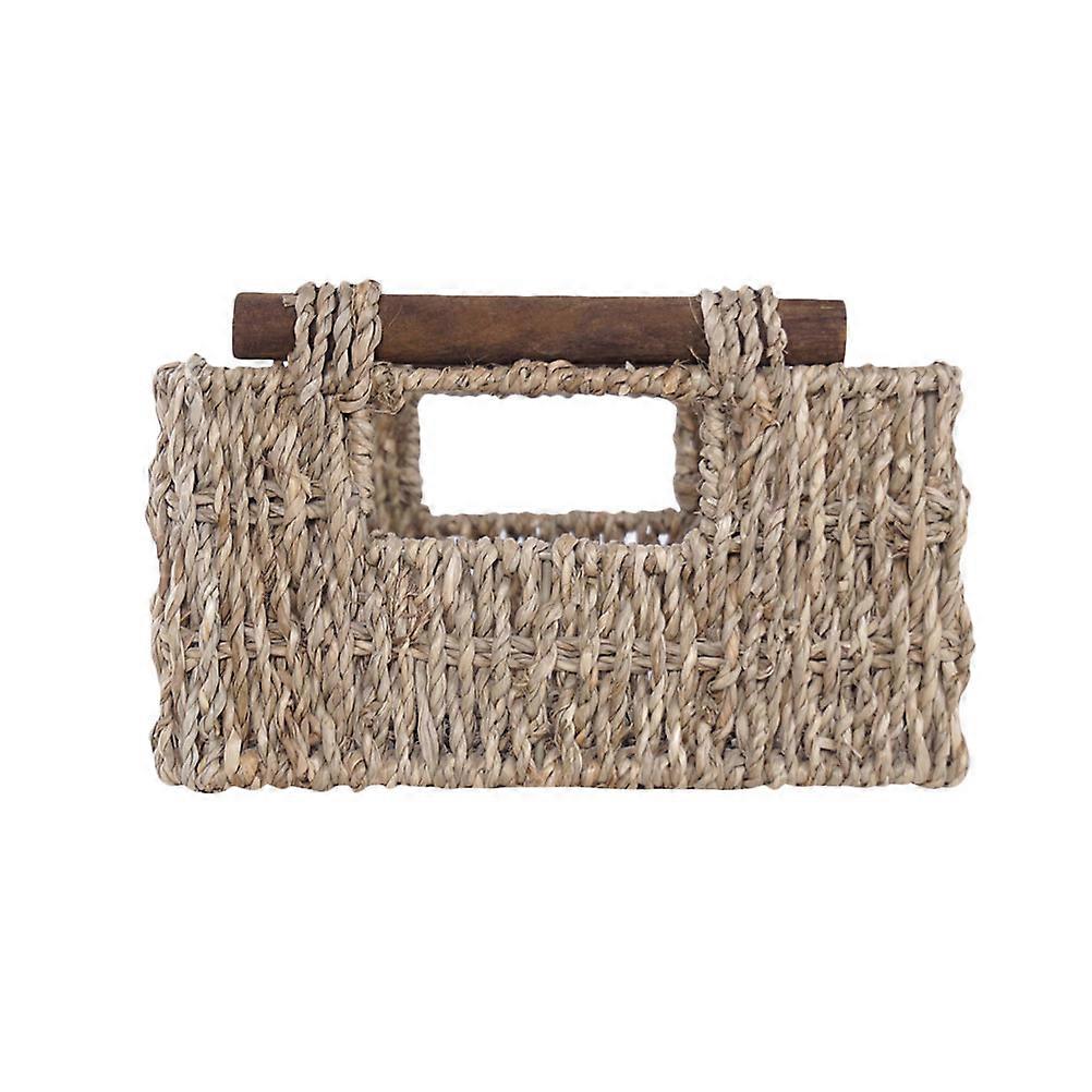 Woven Desktop Storage Basket Rectangular Vanity Cosmetics Holder Light Brown Simple And Natural Appearance 1Set