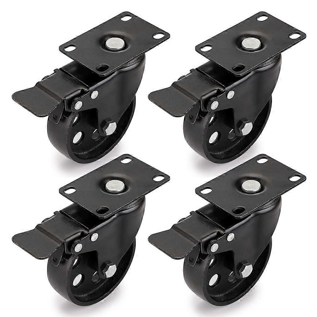 4 Inch Heavy Duty Casters with Brakes, Rotating Plate Wheels, Load Capacity 2000 lbs
