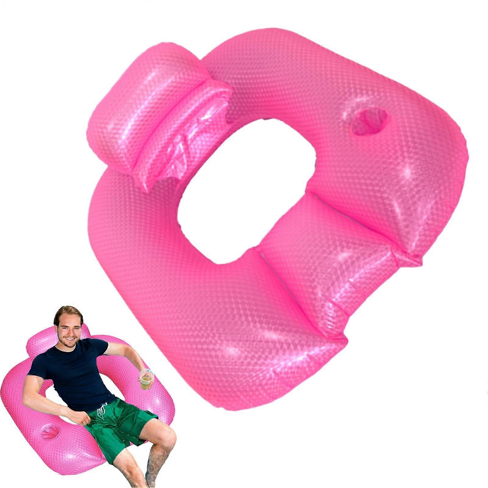 Pool Lounger Inflatable Pool Lounge With Cup Holder and Armrests for Pool, River, Lake, Pink