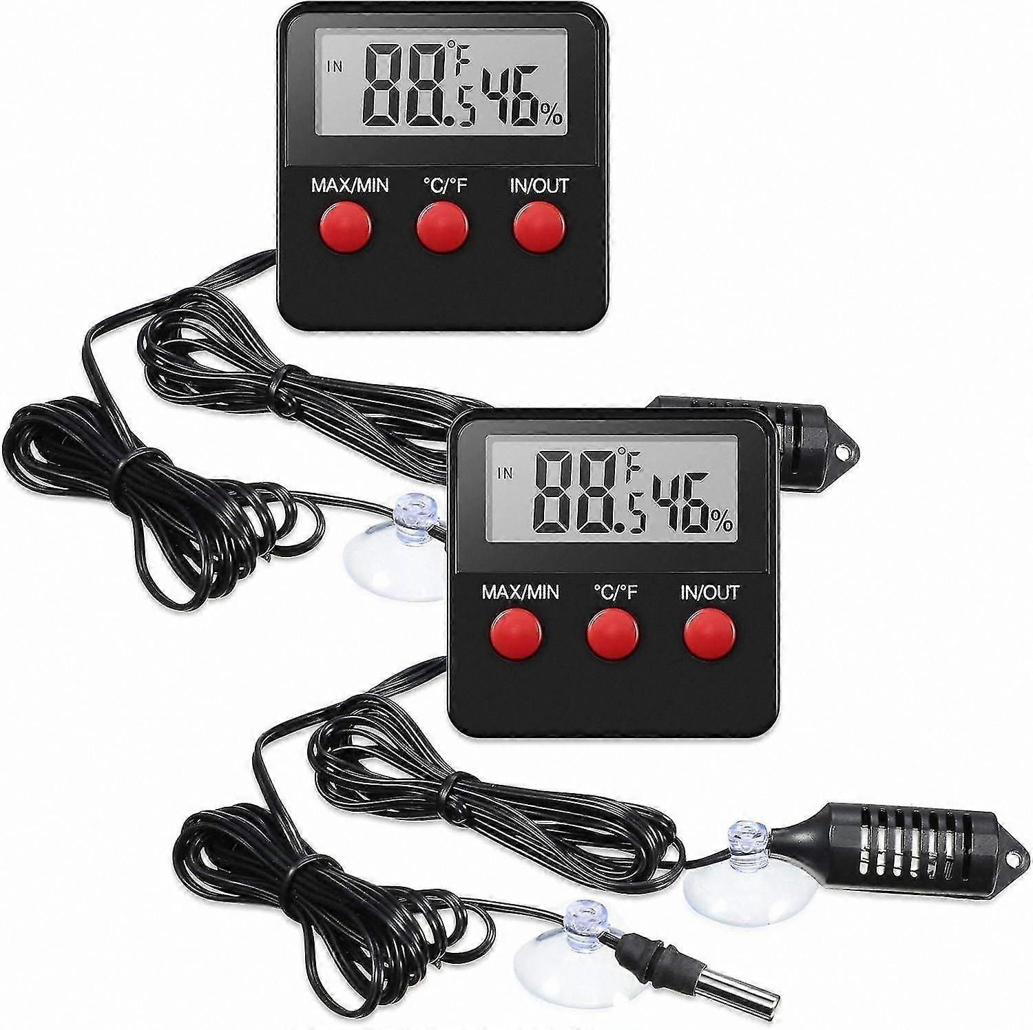 Digital Thermometers and Hygrometers for Reptile Terrariums with Indoor Outdoor Pet Probes for Monitoring Temperature and Humidity Conditions Accurate
