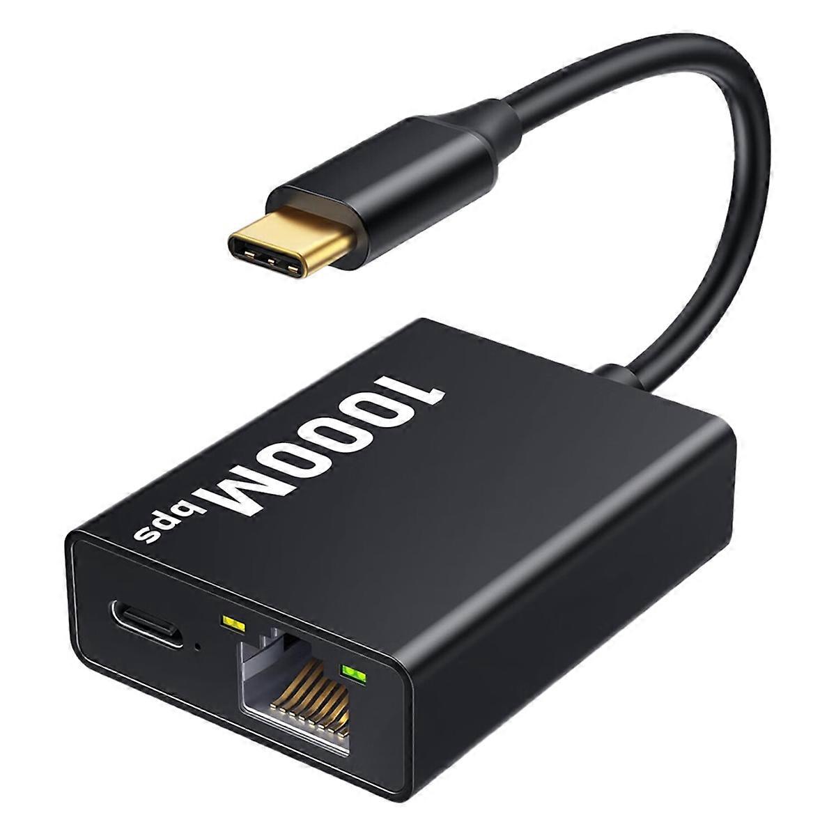 USB-C Ethernet Adapter 2-in-1 1000Mbps RJ45 Netzwerkkonverter Schwarz
