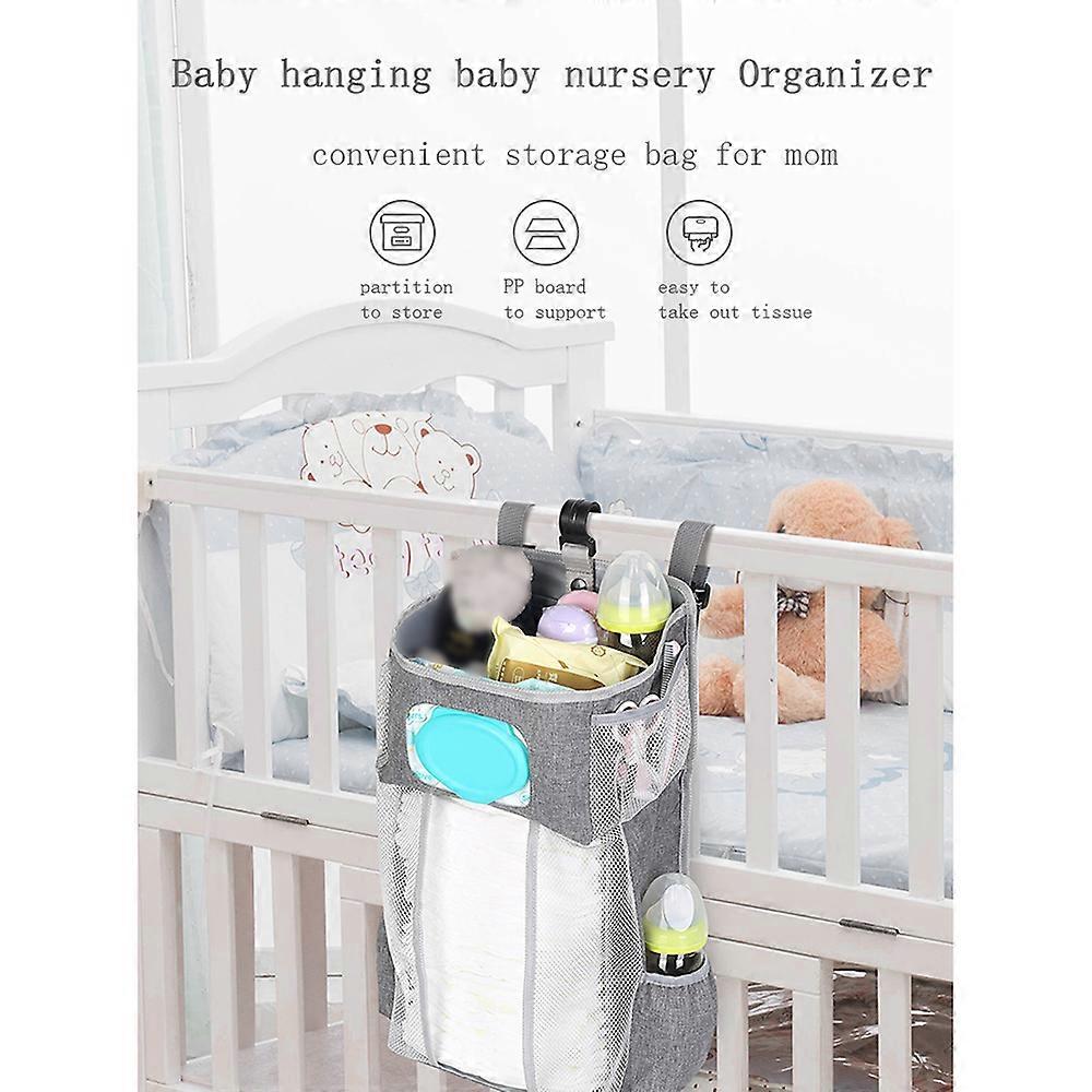 Hanging Diaper Caddy Organizer Baby Hanging Diaper Stacker with Wipes Pocket Baby Essentials Storage Diaper Stacker for Changing Table Crib Playard