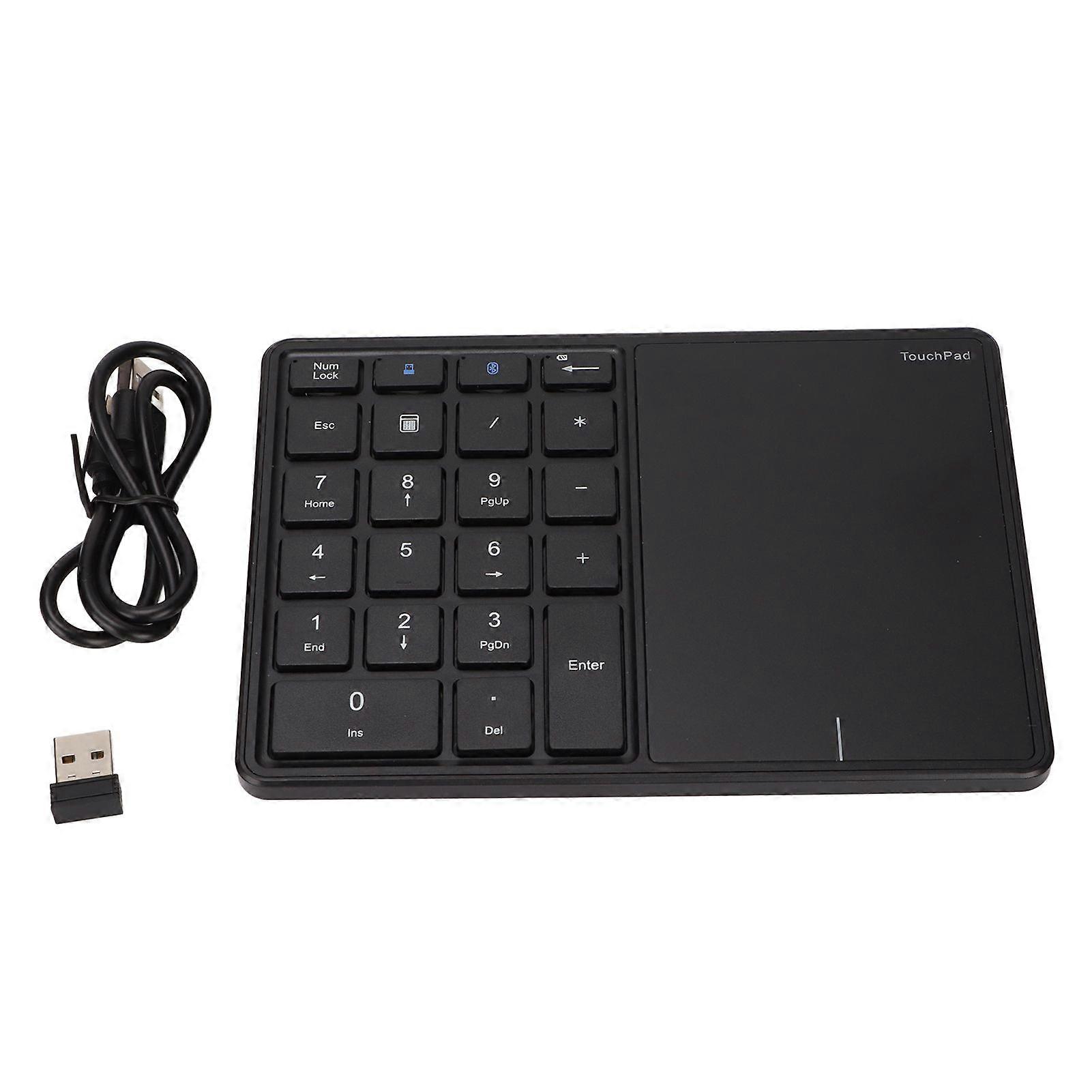 2 in 1 Wireless Number Pad Touchpad 22 Keys Wireless BT4.2 2.4G Type C Charging 500mAh Battery Numeric KeypadBlack