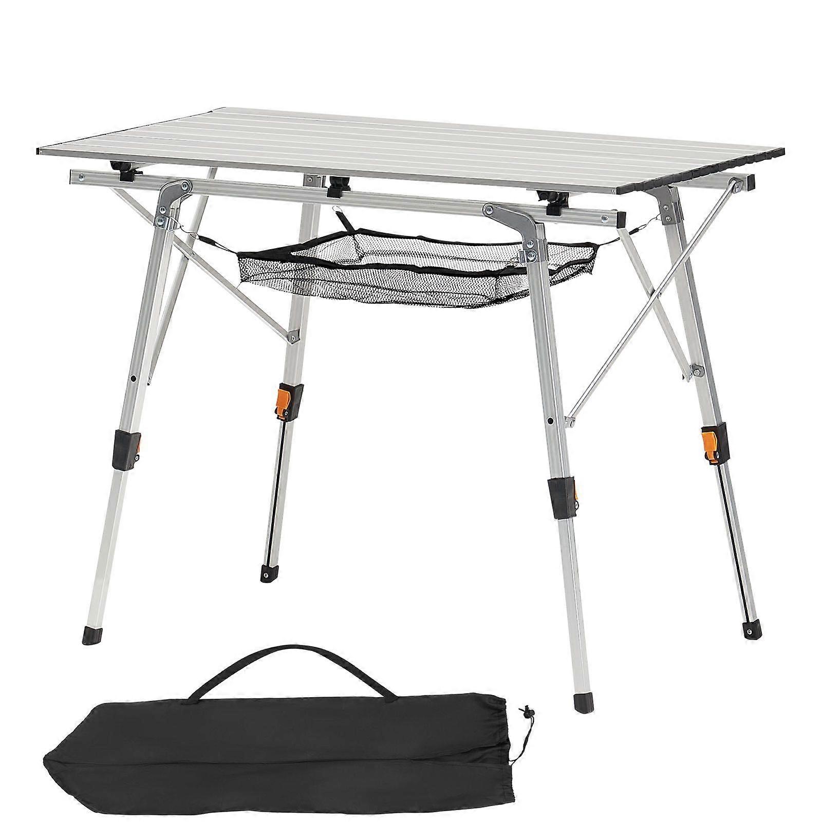 Folding Camping Table, Portable Roll Up Side Tables, Lightweight Aluminum Beach Table with Adjustable Height, Silver