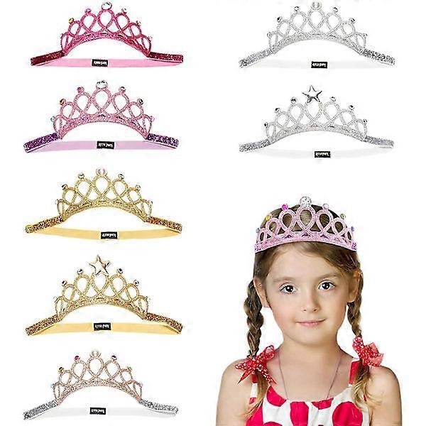 7 Pieces Tiaras, Princess Tiara Elastic Sparkling Crown Tiara qd