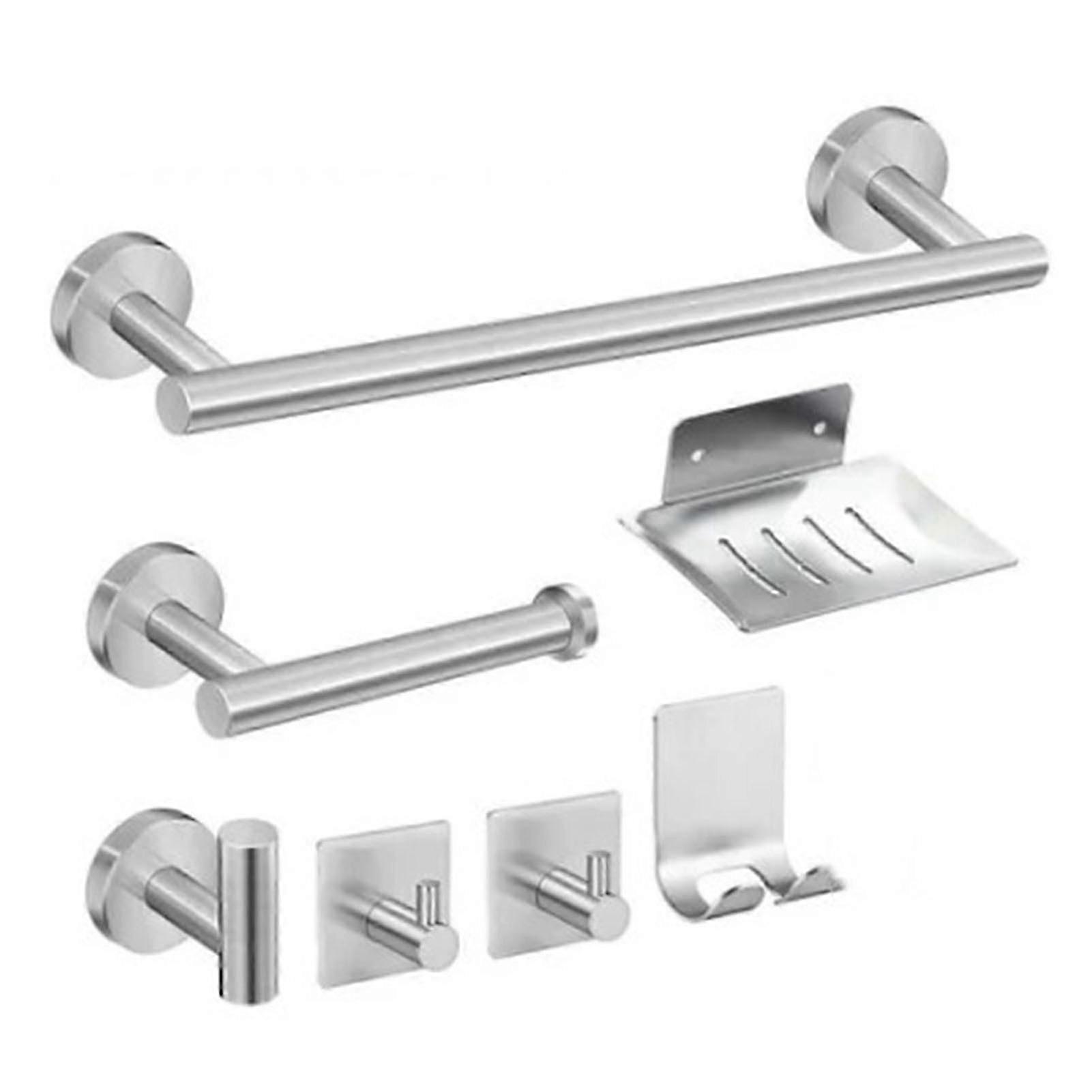 7-Piece Bathroom Hardware Set: Towel Rack, Tissue Holder & Hooks