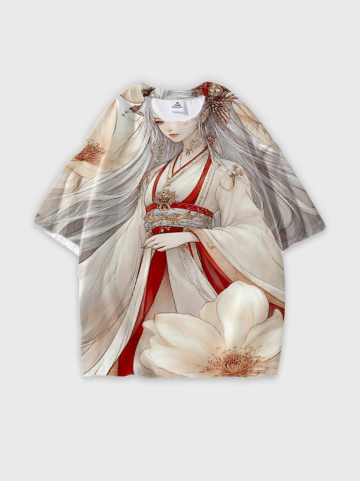 T-Shirt Round Neck, Loose Short Sleeve Pattern Graphic Tee, Unisex Summer Casual Top V2267