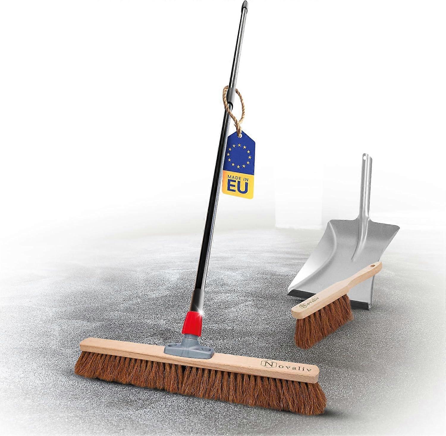 Novaliv Balai de noix de coco 60 cm avec manche télescopique Poils de noix de coco avec kit de balayage galvanisé avec lèvre en caoutchouc b