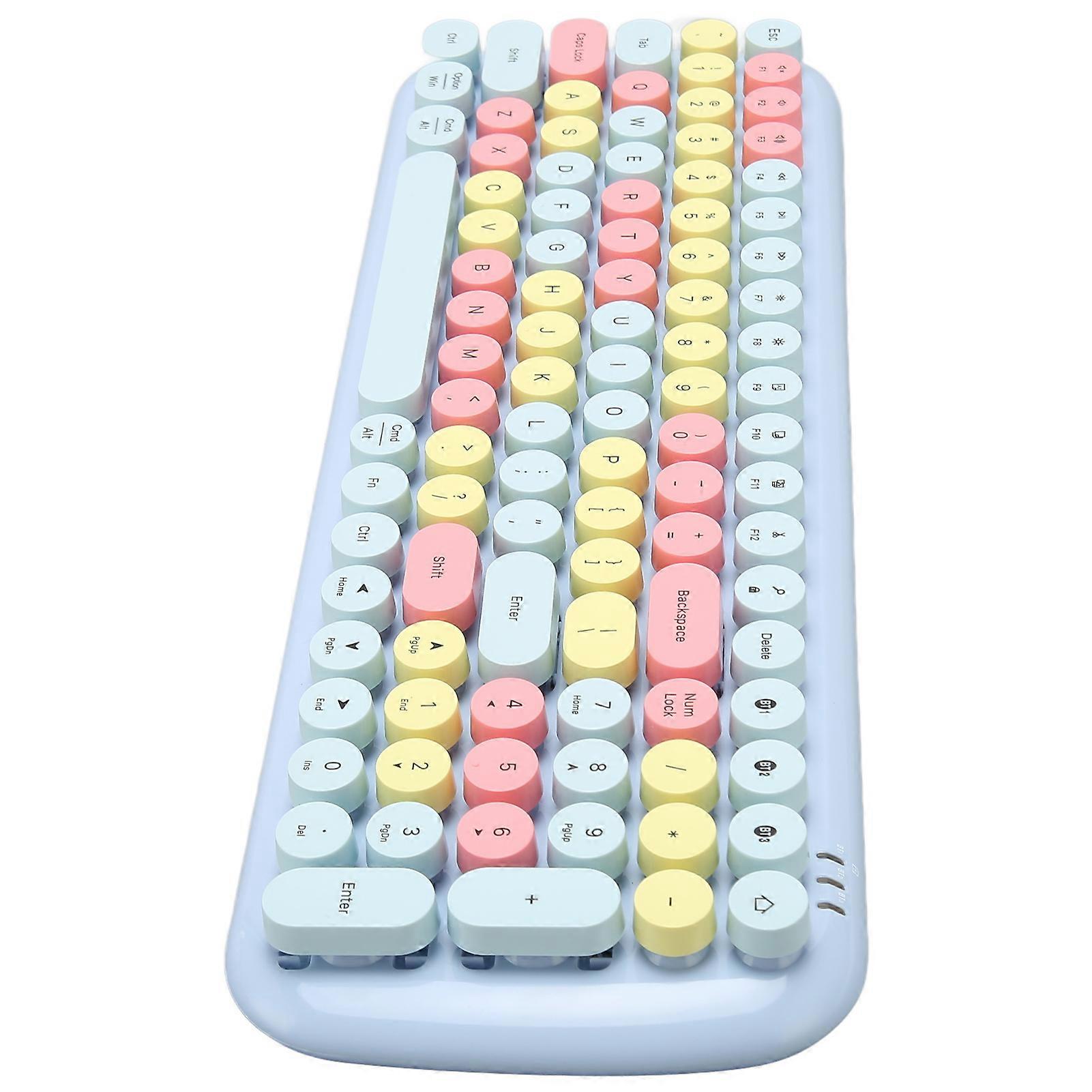 Wireless Bluetooth Keyboard 100 Keys Retro Round Keycaps Blue Mixed