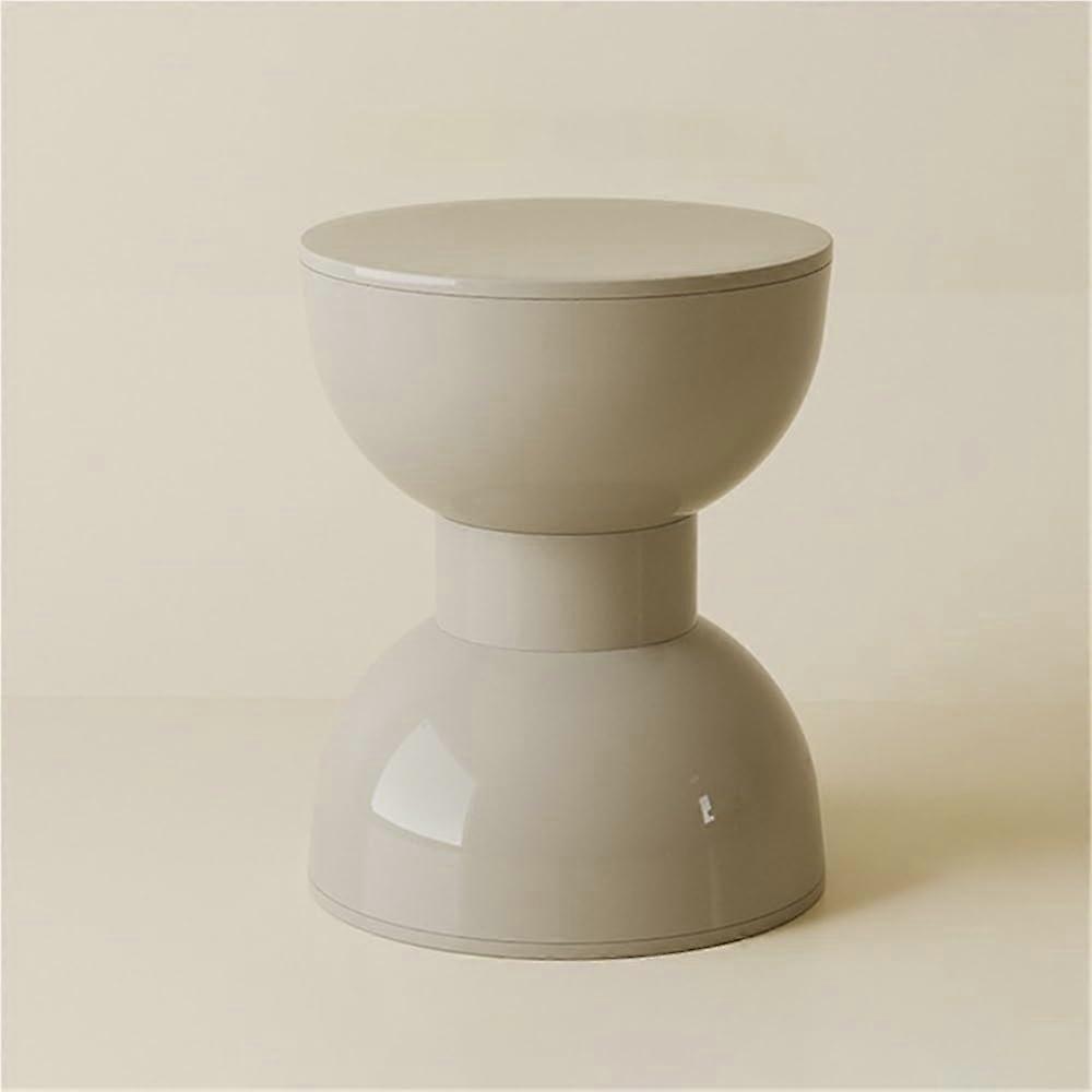 Modern Round Low Stool, Compact Shoe Stool, Plastic Side Table, Glass-Accent Design, Grey, One Size