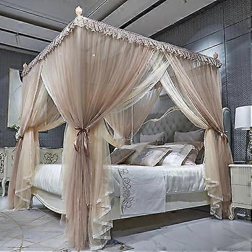 Princess Mosquito Net Canopy Bed Curtains Double Layer Sheer Mesh Drapes For Girls Room Decor Pink Jade Queen