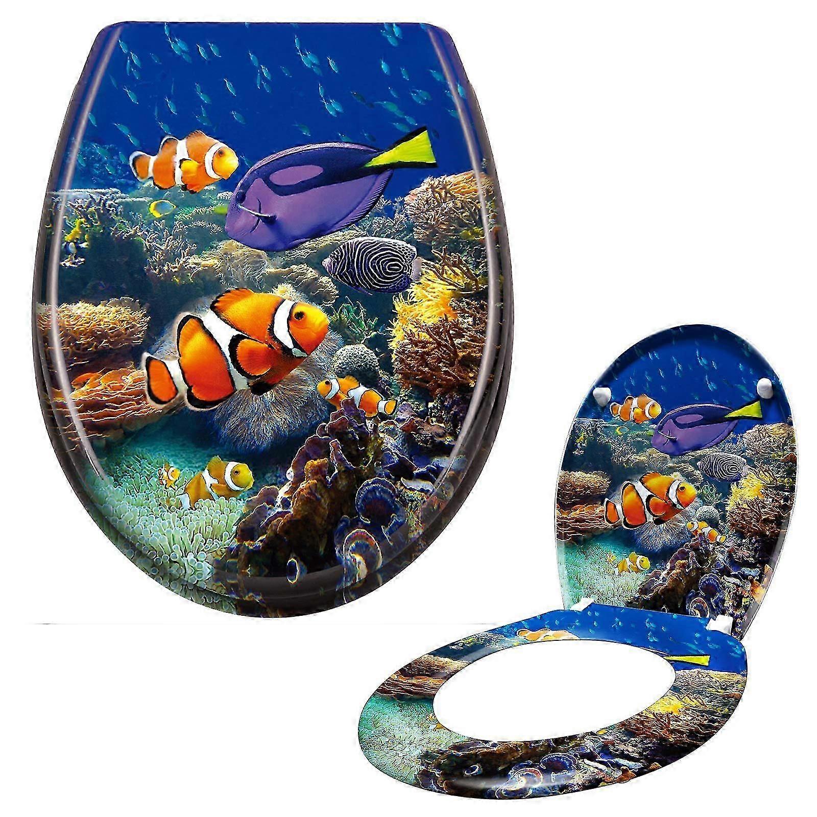 WC-ülőke SoftClose mechanizmussal és FixClip rögzítéssel, könnyen összeszerelhető, ovális WC-fedél, Duroplast WC-ülőke (színes díszhal)