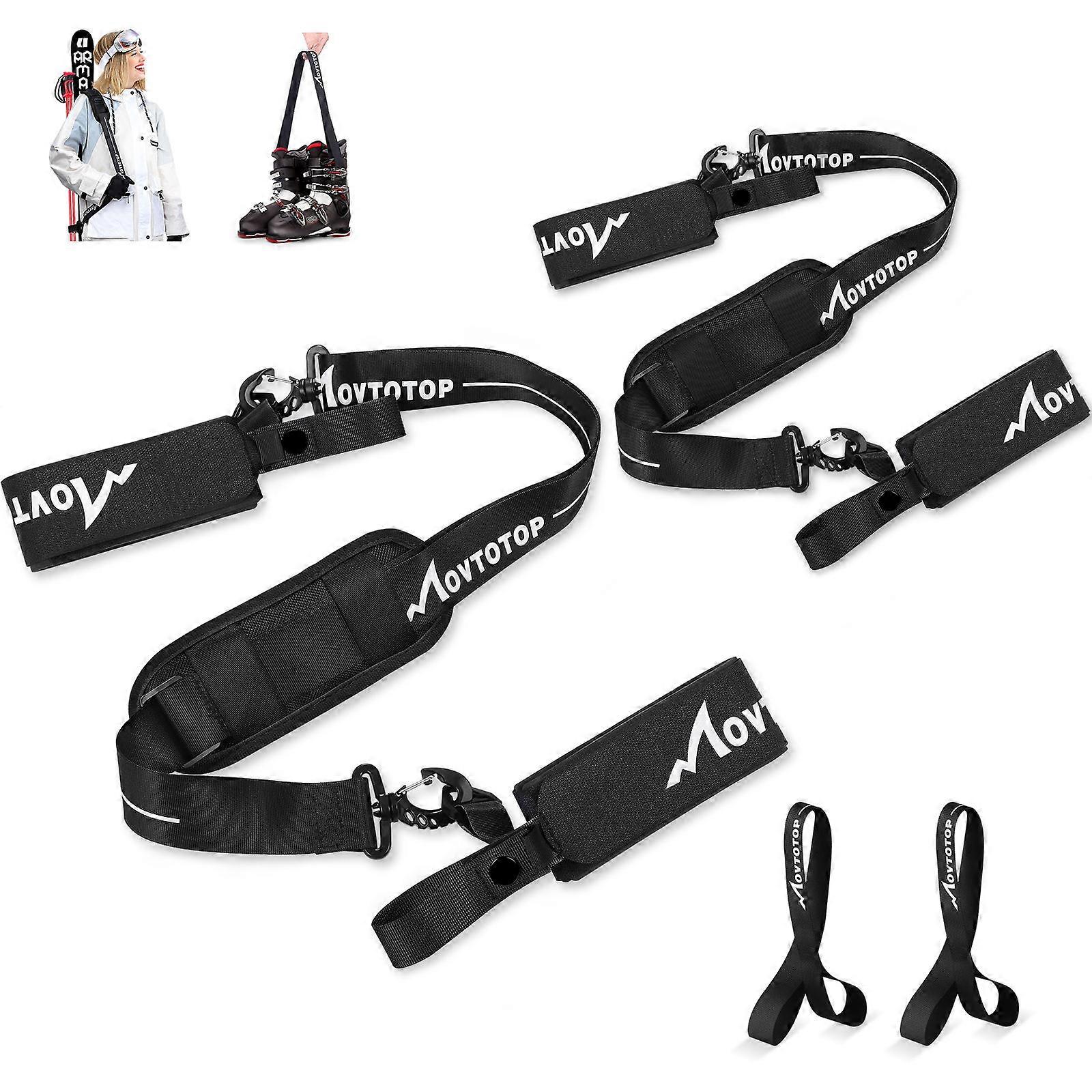 Durable Ski Carrying Straps With Hook And Loop Design For Ski Equipment Ski Resort Black 2Pcs