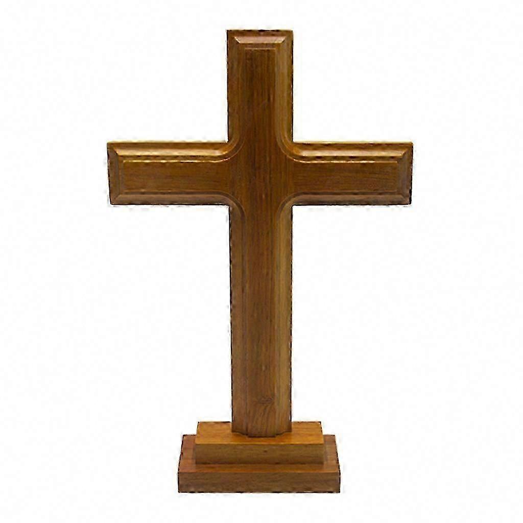 Wooden Standing Cross Decor Altar with Double-Sided Table Stand for Religious Display