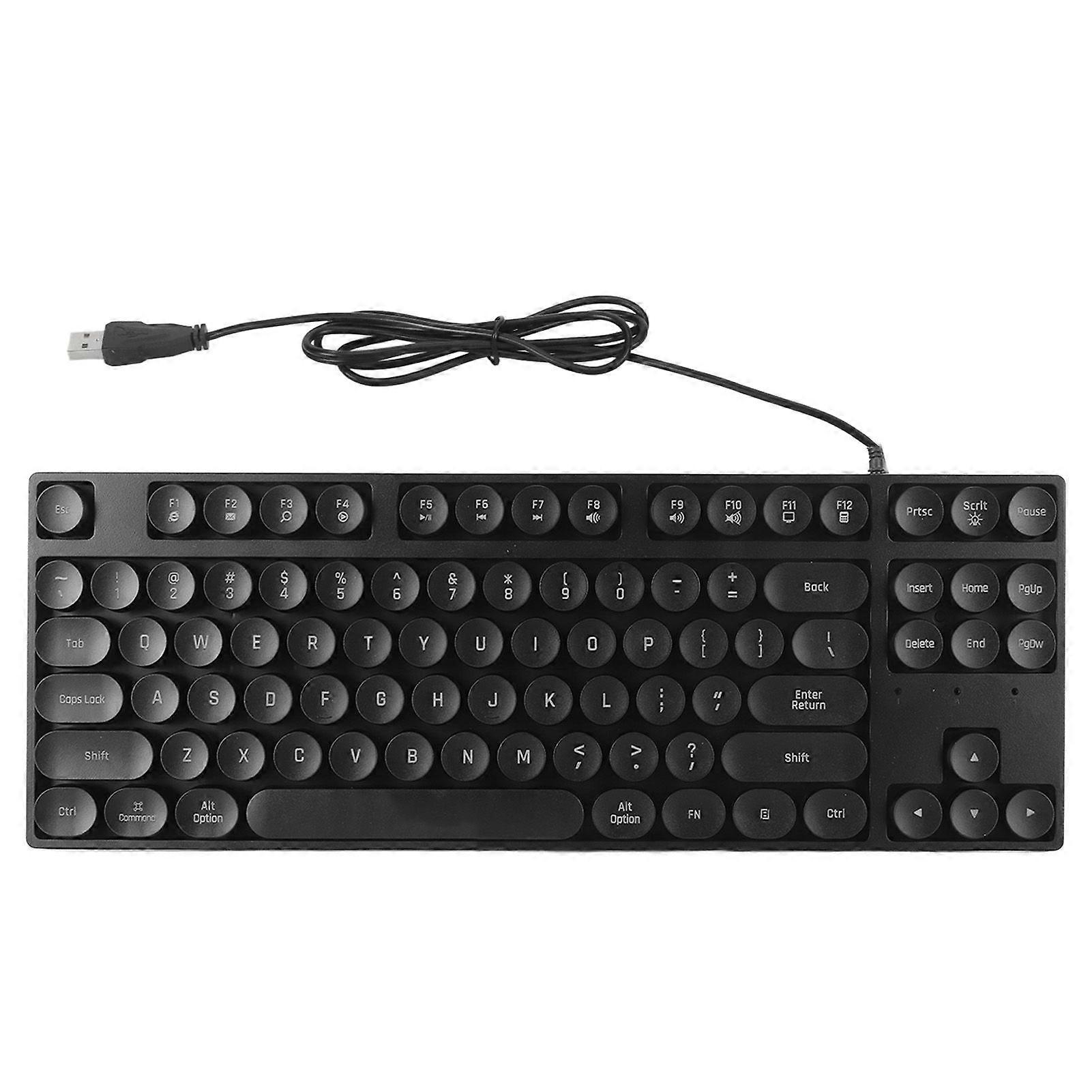Gaming Keyboard USB Round 87 Keys Colorful Backlit Ergonomic Mechanical Touch Wired Keyboard for Desktop Laptop PC Black