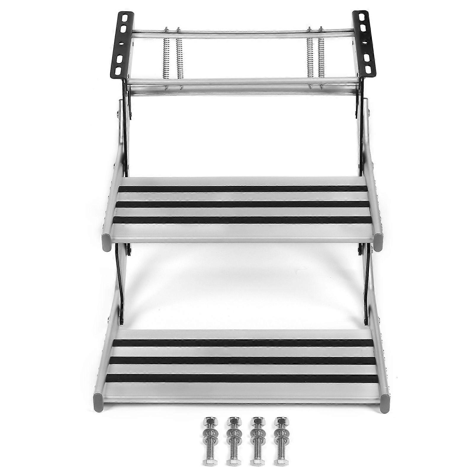 RV Double Steps Manual Foldable Aluminium Alloy Ladder with Fixing Screw Rod AntiSlip M10 Mounting