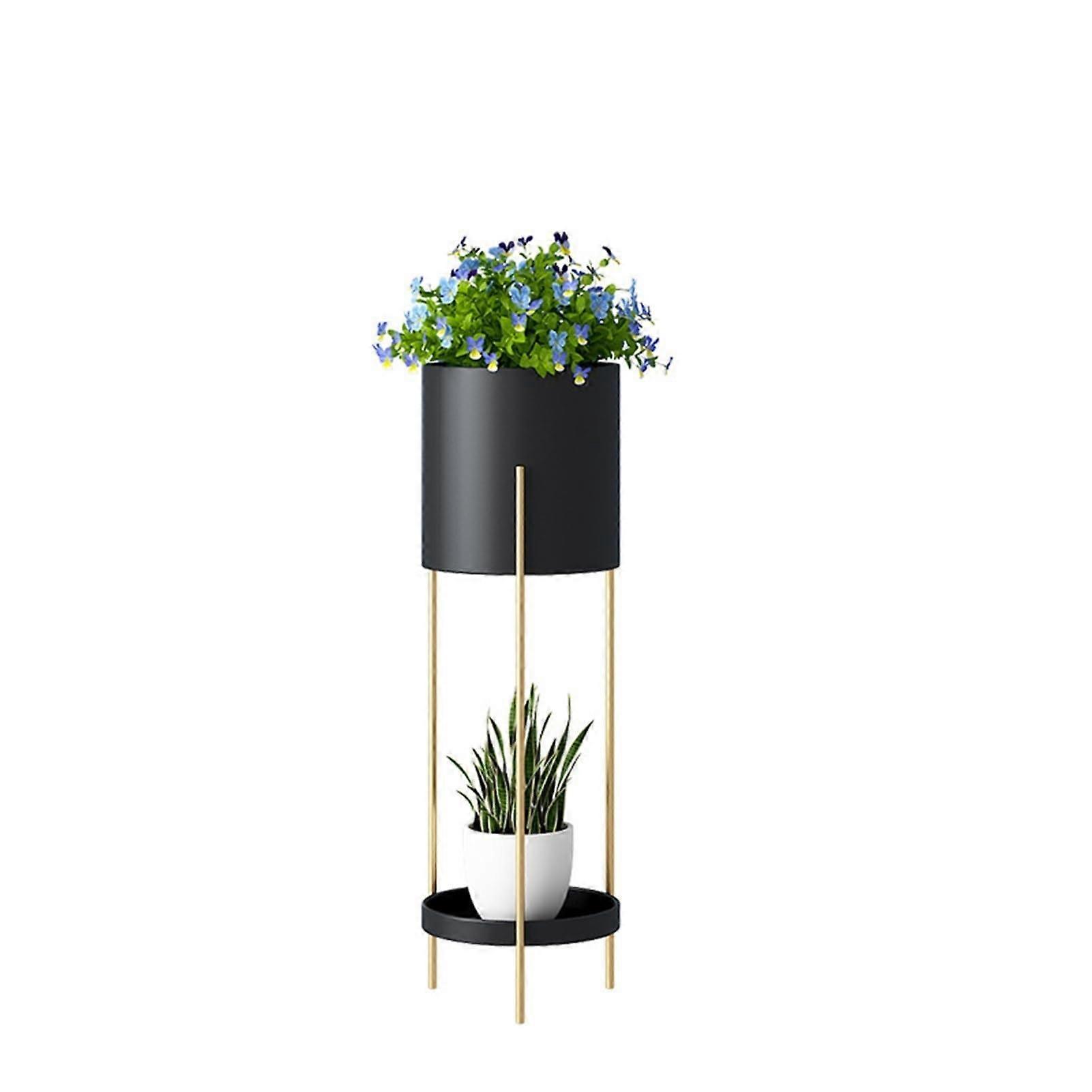 Stylish DoubleLayer Wrought Iron Flowerpot Display Stand NonSlip MultiLayer Plant Holder 24x24x82 cm Black
