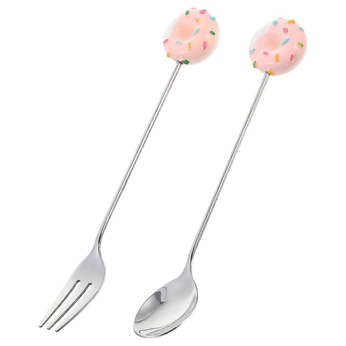 2Sets Stainless Steel Resin Flatware Set for Food Serving Portable Fork