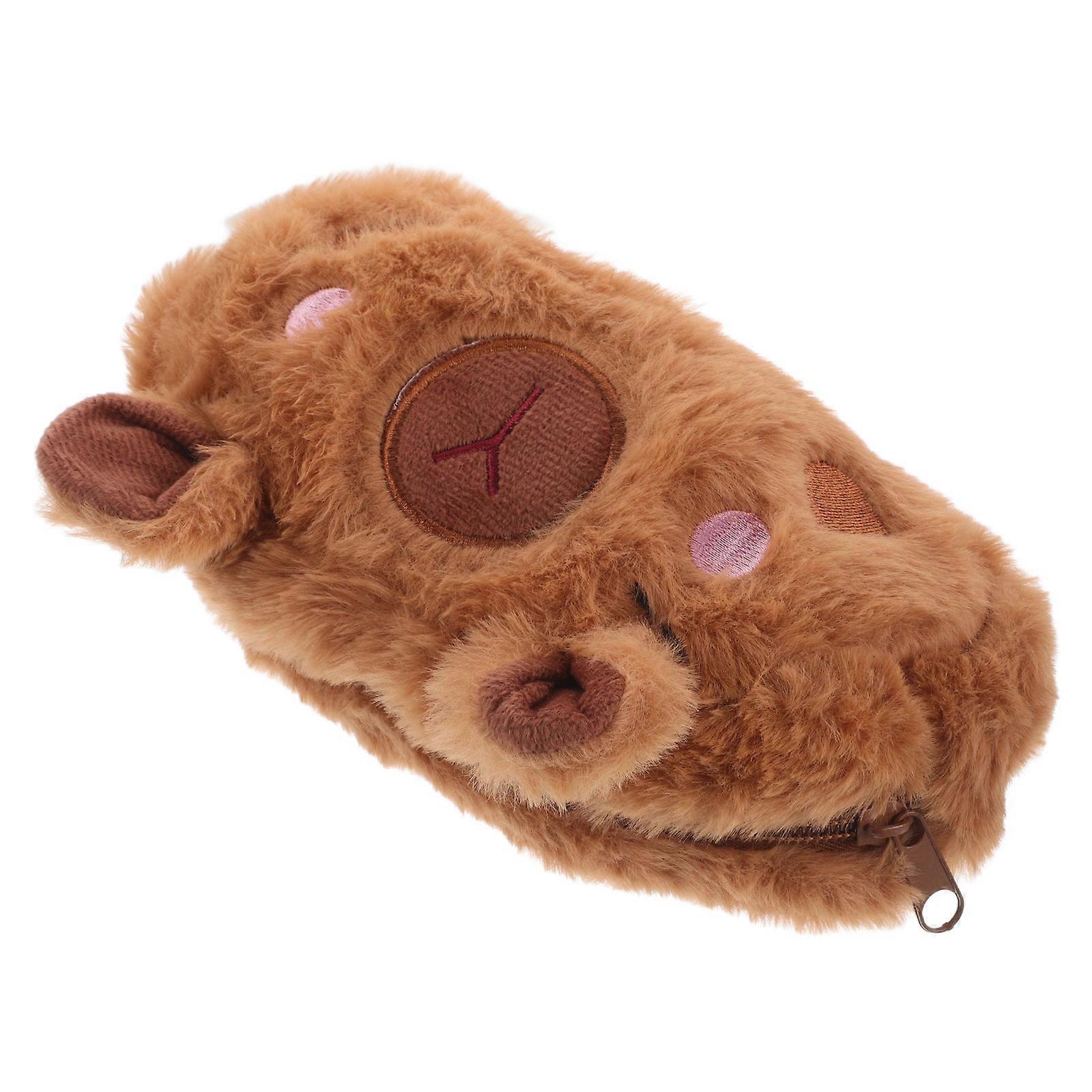 Cute Capybara Plush Pencil Case For Storage Of Pens And Accessories 5Pcs Zipper Pouch For School And Office Use Brown