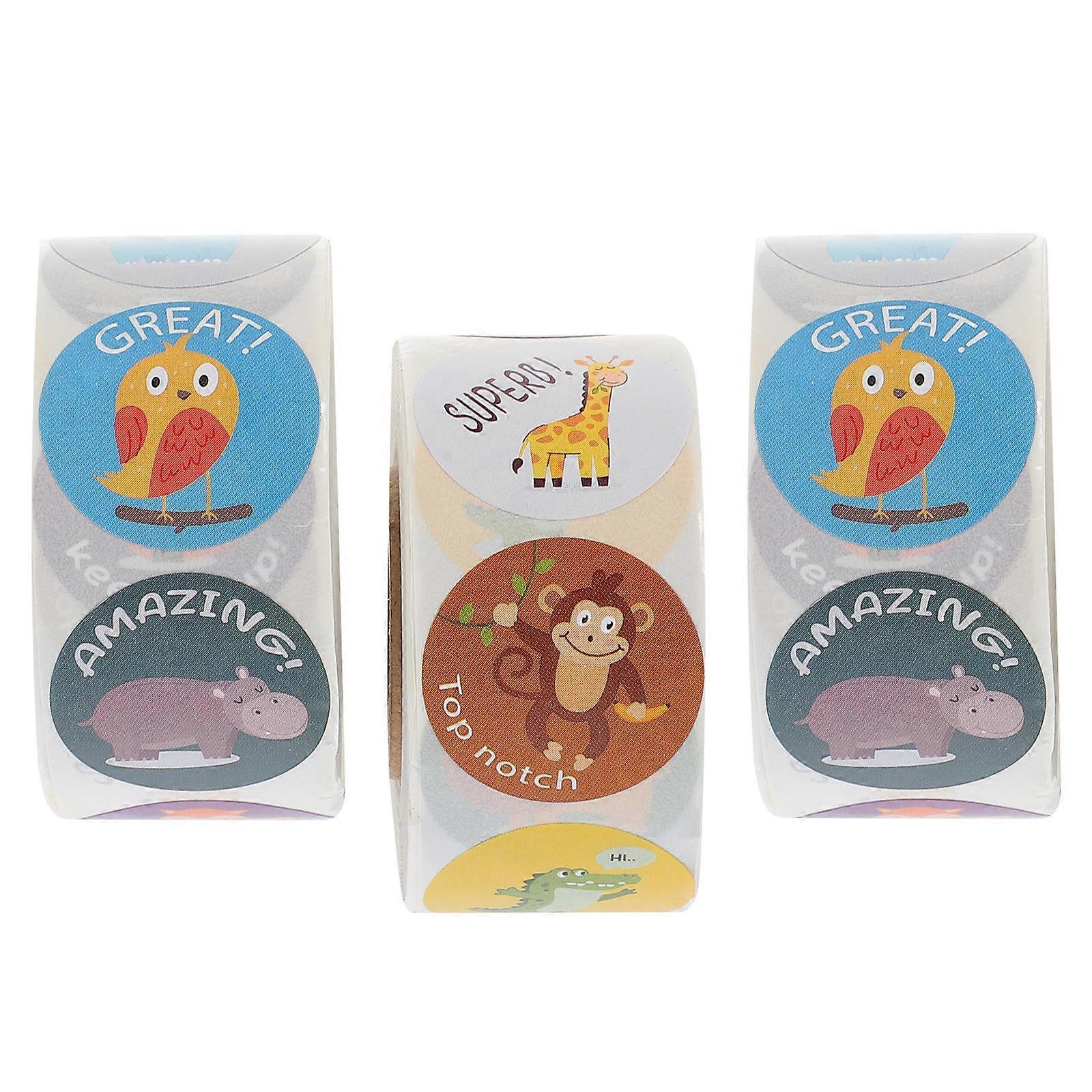 Teaching Competition Stickers Cartoon Pattern Incentive Labels for 3 Rolls