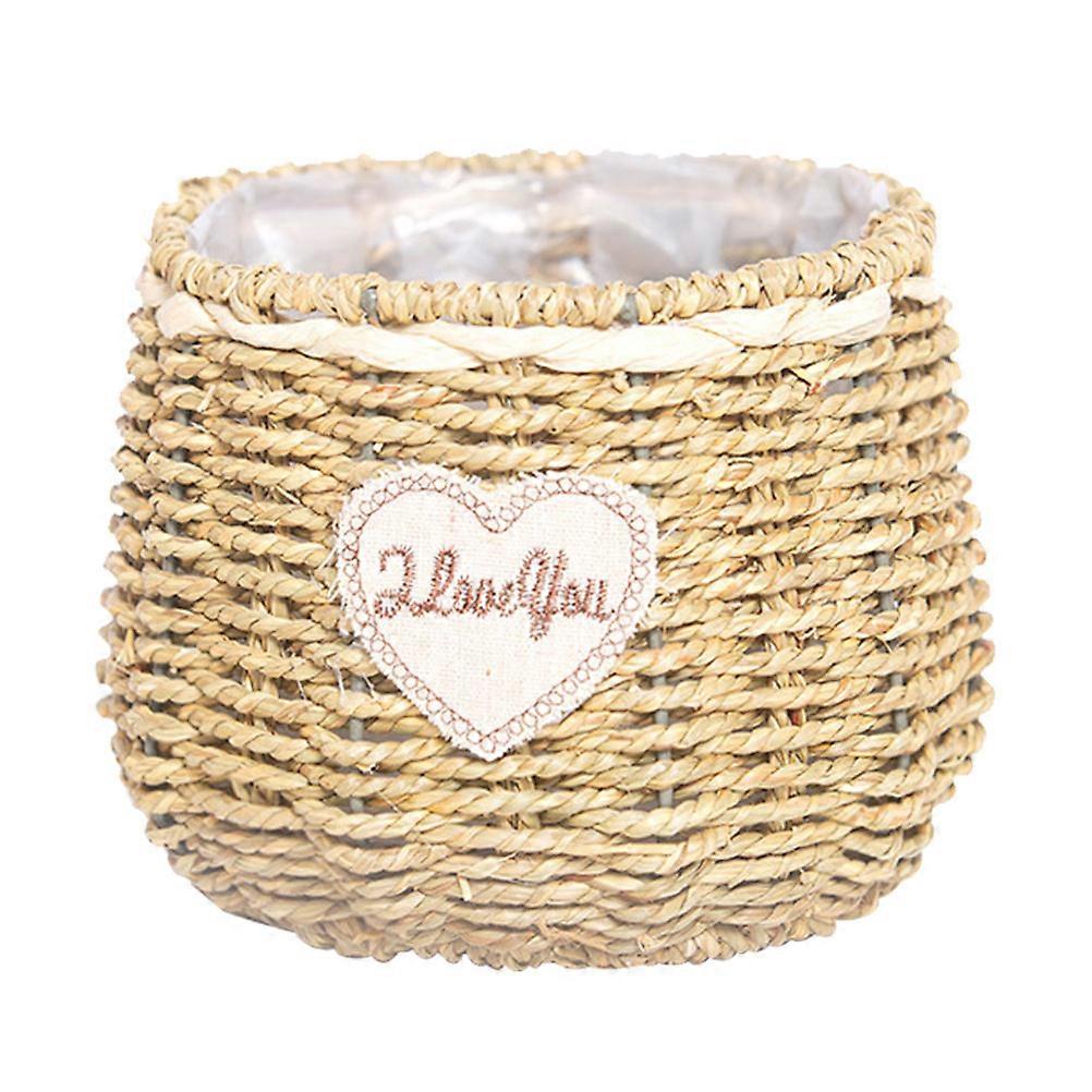 Handmade Flower Basket Straw Basket for Storage Use 2Pcs Khaki