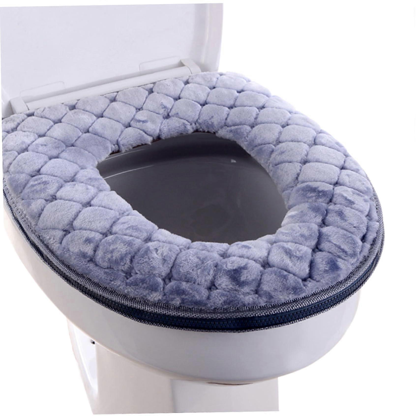 Toilet Seat Cover Soft Cushion Warmer Pad Washable Zippered Grey