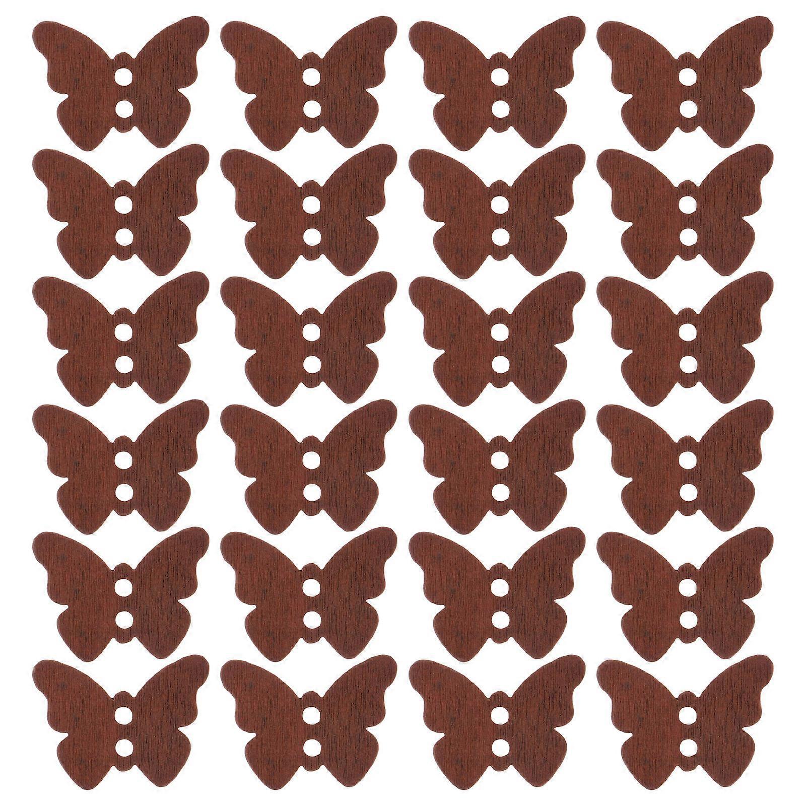 Wooden Butterfly Buttons for DIY Projects 100Pcs Brown Two Hole Sewing Buttons