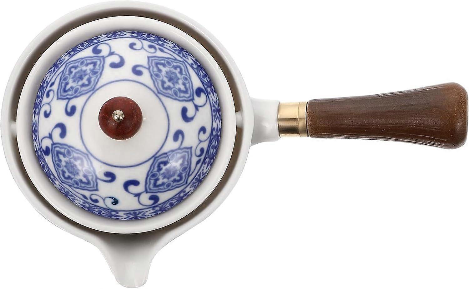 Ceramic Tea Pot 360 Rotation Spillproof Porcelain Teapot With Side Handle And Infuser Blue And White