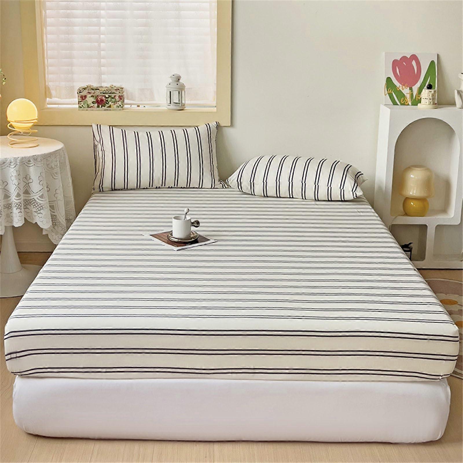 Double Single Fitted Sheets Soft Microfibre 27Cm Deep Pocket Plaid Pattern Bedding Includes 2 Pillowcases