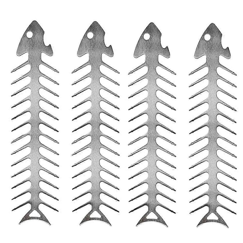 Fish Bone Skewers 4 Pcs Stainless Steel Barbecue Utensil Set MeatPiercing Tool
