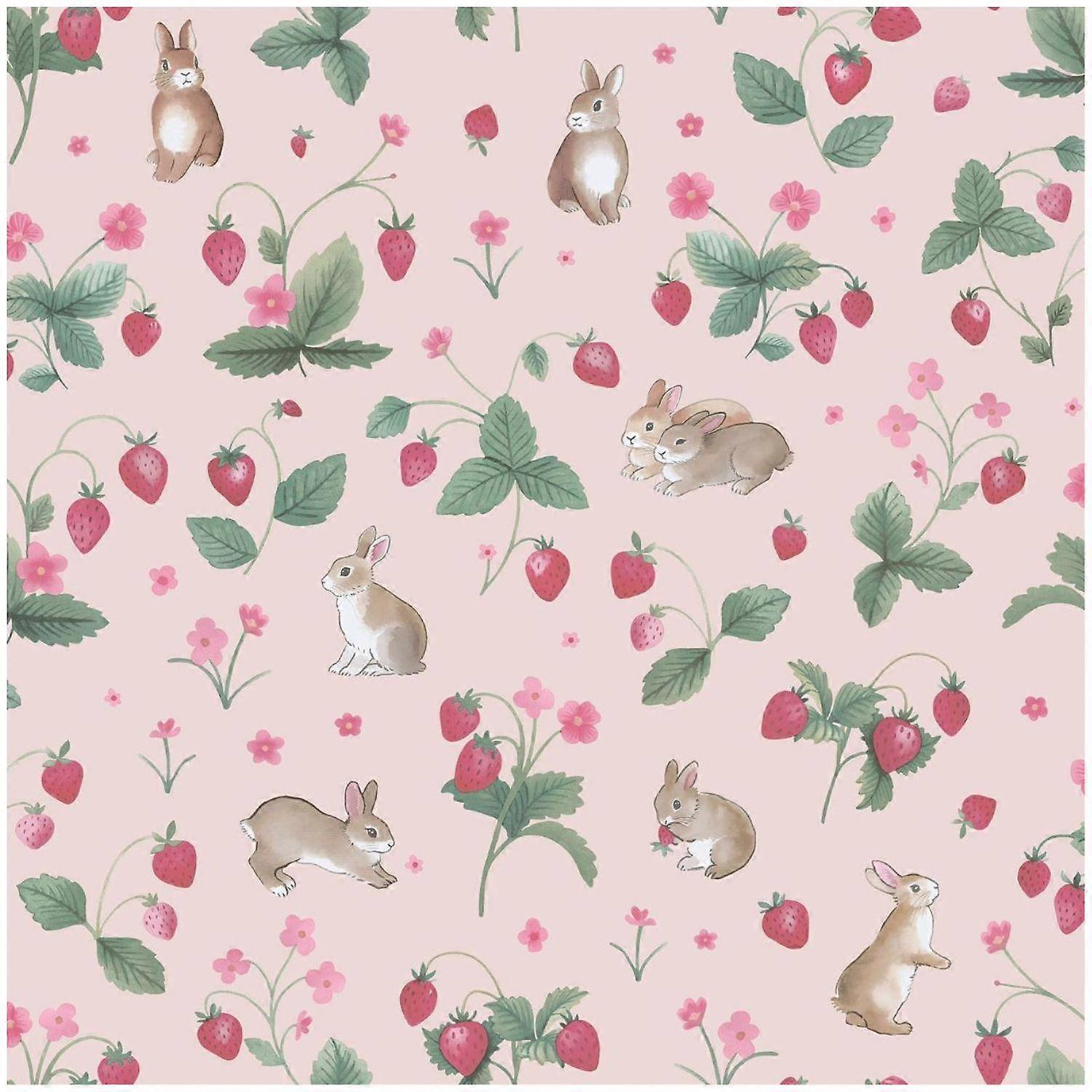 Holden Decor Bunnies & Berries Pink Wallpaper