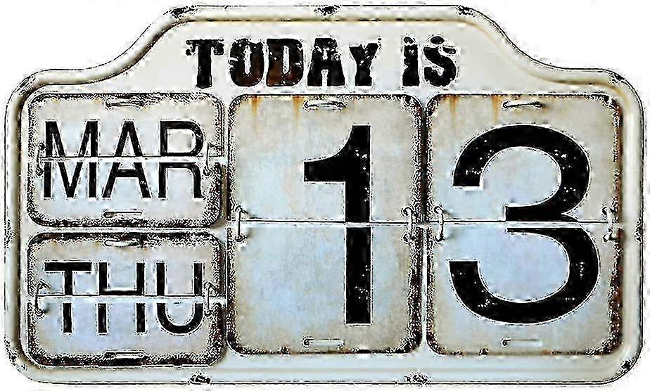 Flip Calendar with Perpetual Display in Square Shape Distressed Metal: Wall Hanging for Modern Home Decor