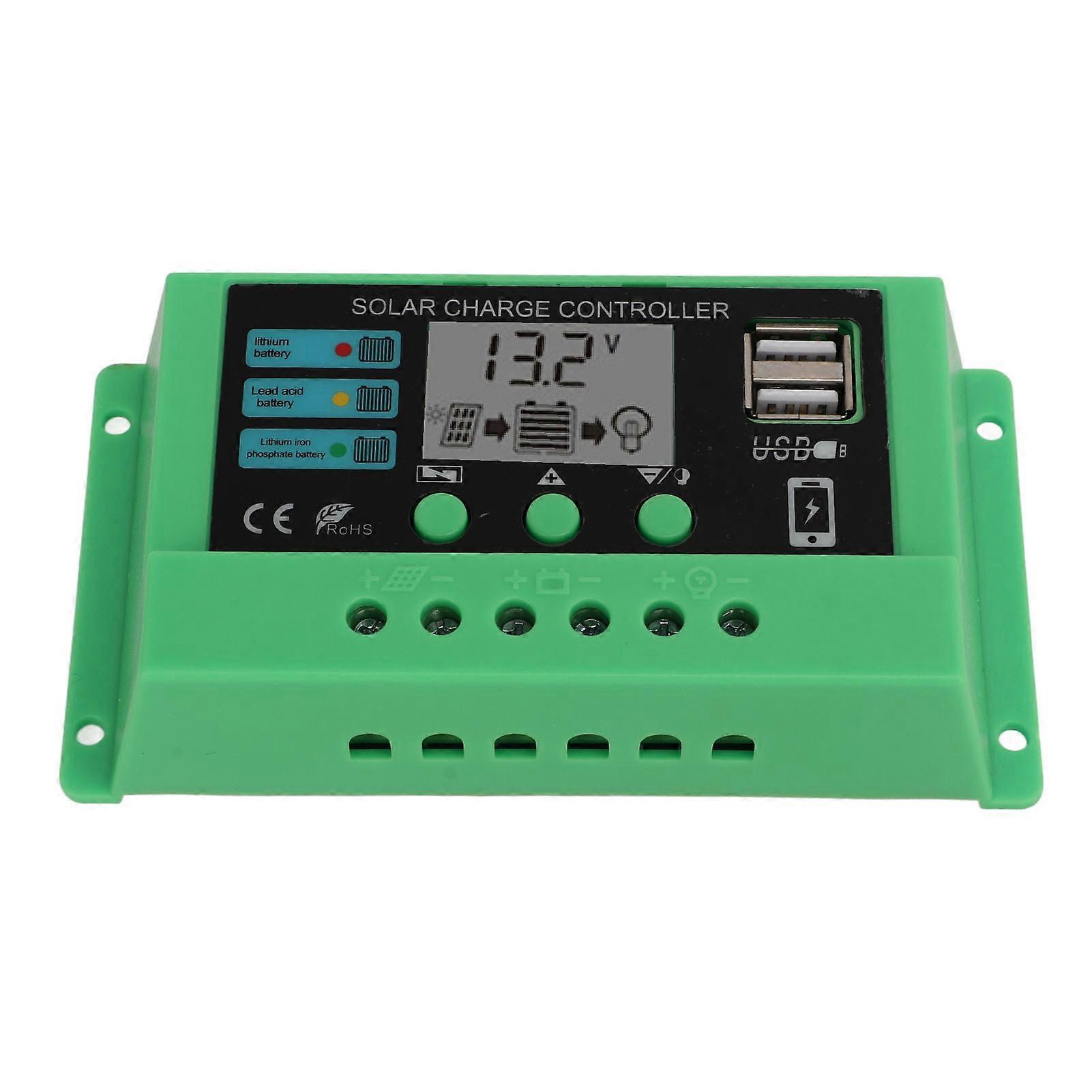 Solar Charge Controller PWM Panel Regulator Adjustable LCD Display 12V 24V Green Shell 10A 