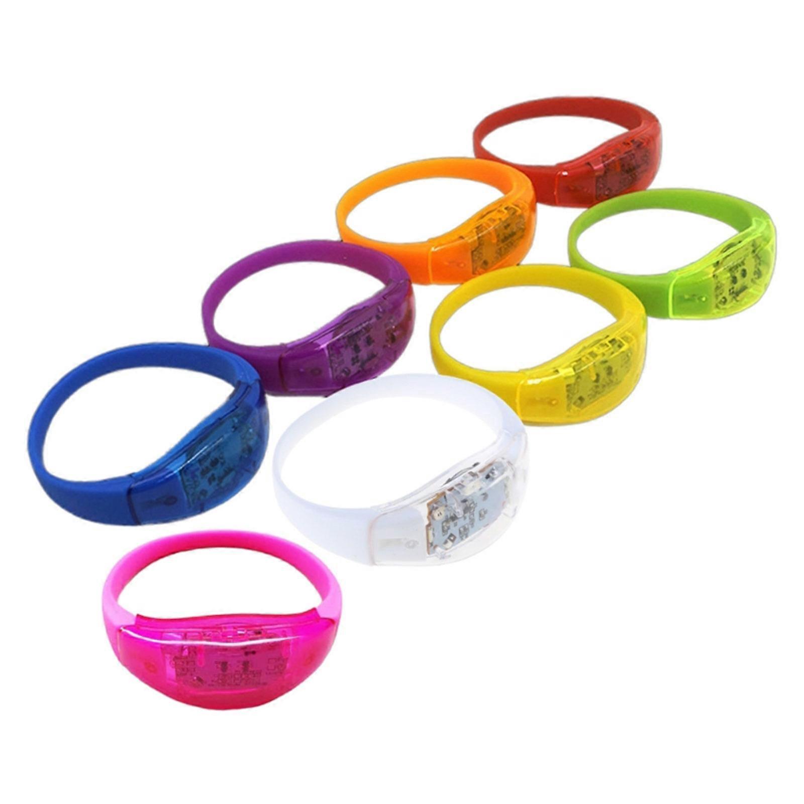 8 Piece Voice Activated LED Parties Accessories Glowing Wristbands with Vibrations for Nighttime Event and Festival Gatherings Multicolor