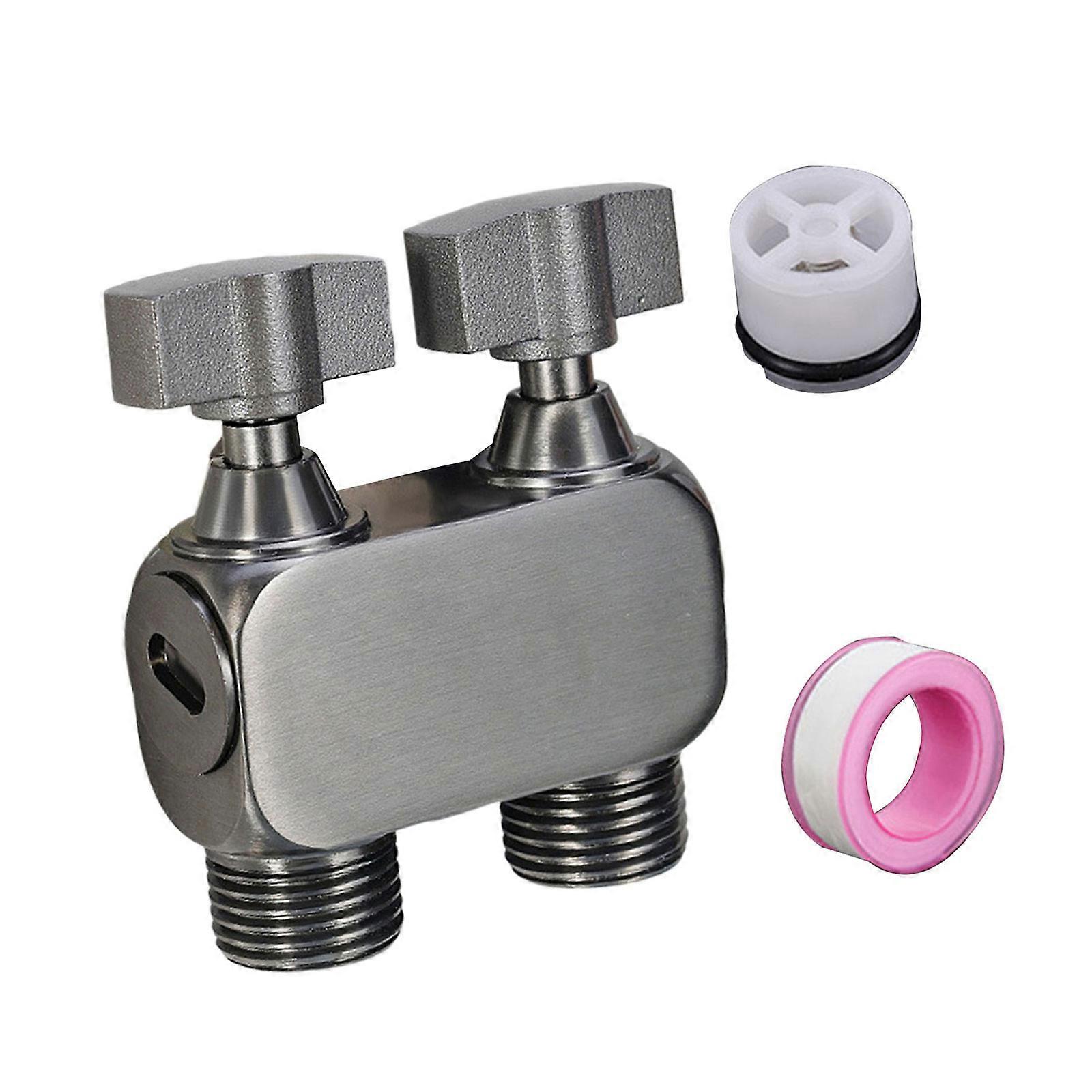Manual Double Flows Brass Sprayer Valves with Extended Threaded Adapters for Bathroom Cleaning Appliance Connection Multicolor
