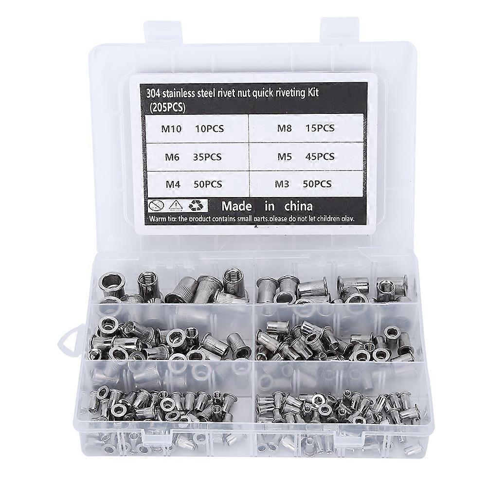 205pcs M3-M10 Stainless Steel Rivet Nut Quick Riveting Assortment Kit with Transparent Box