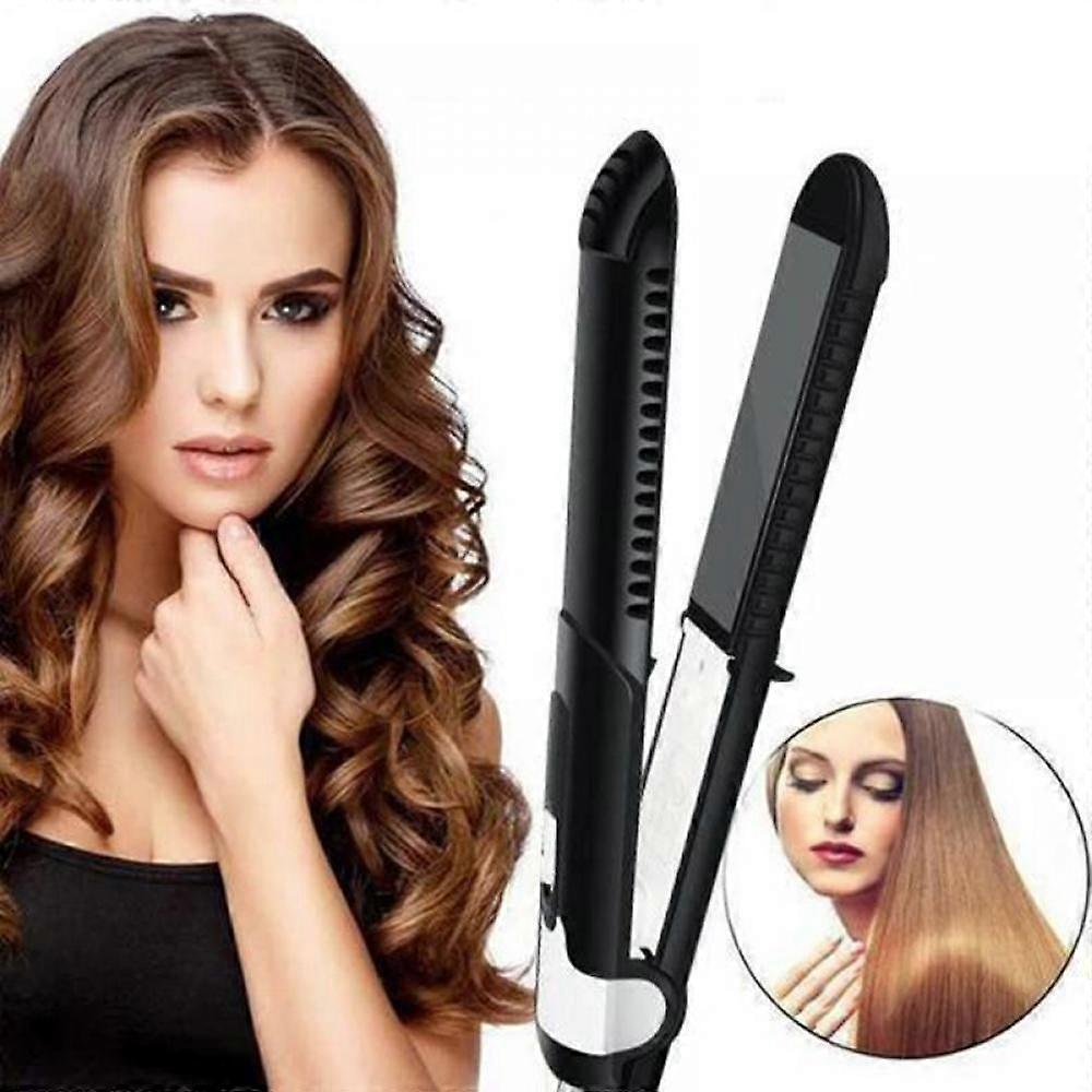 2-in-1 Hair Straightener & Curler, Titanium Flat Iron with Negative Ion Tech, compatible with all hair types