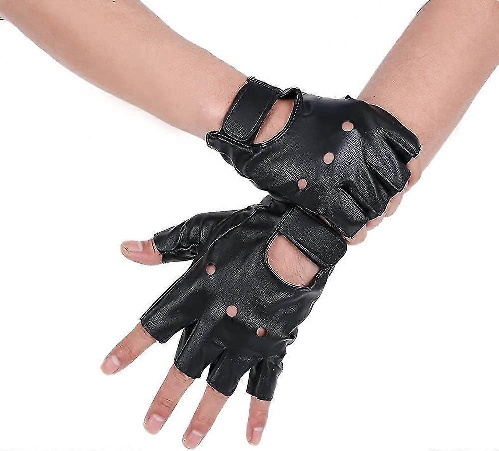 Men Pu Leather Gloves Steampunk Gothic Half Finger Hook-loop Mittens