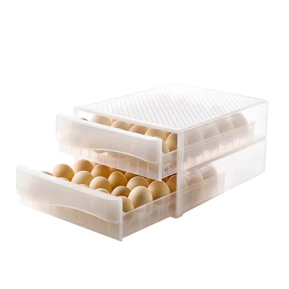 Egg Storage Container DoubleLayer Plastic Refrigerator Organizer for 34 Eggs and Dumplings 34x26cm