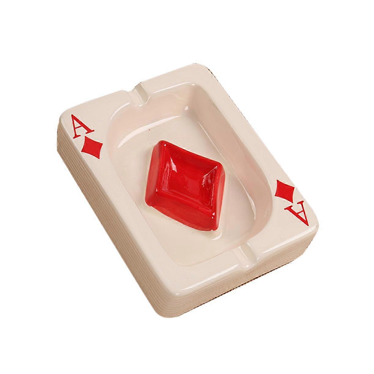 Ceramic Poker Card Shape Ashtray with Red Heart Square Design for Desk or Home Decor