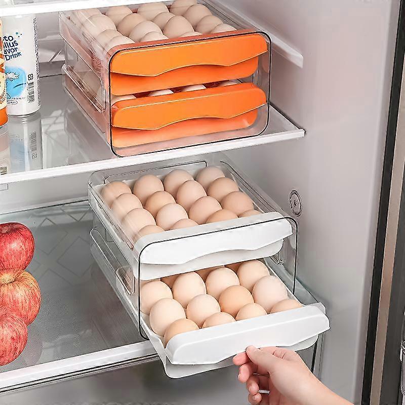 Large Capacity Egg Holder for Refrigerator, 2 Layer Stackable Clear Plastic Egg Organizer with Handle, Household Egg Holder for Fridge