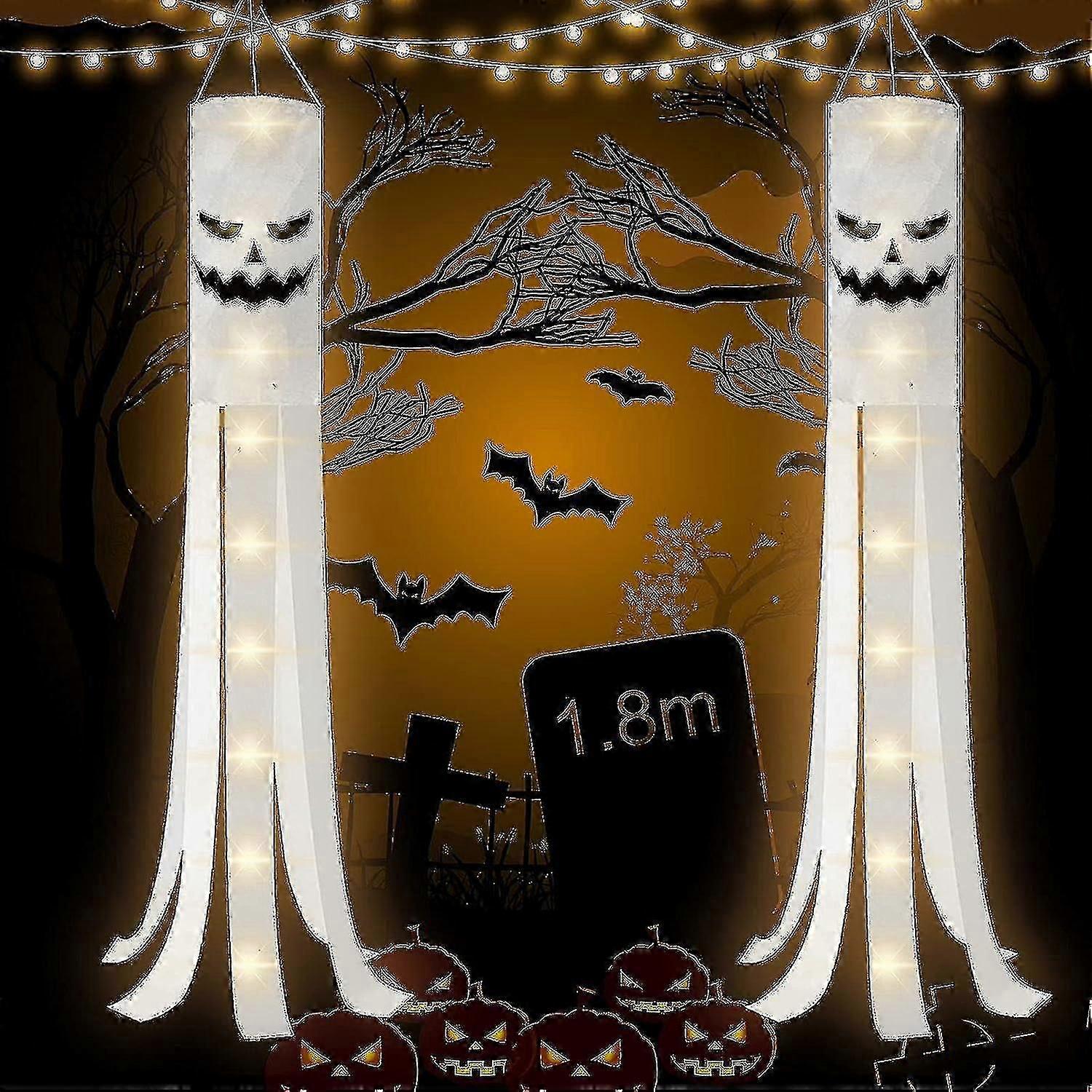 Set Of 2 Windsock Flags Hanging Double Sided Ghost Design Garden Window Decoration
