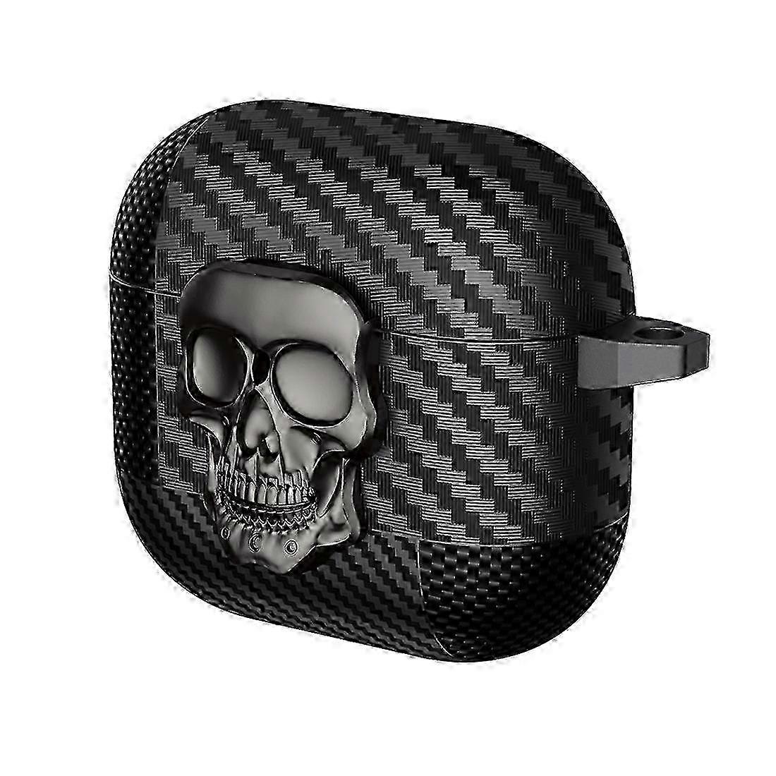 Carbon Fiber Pattern Skull Lock Bluetooth Earphone Protective Case