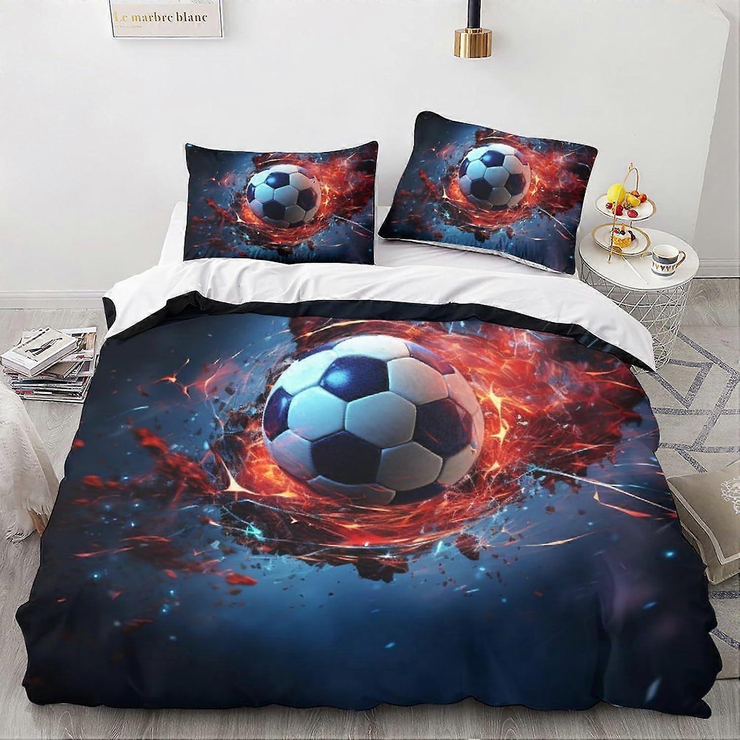 LikeEj كرة القدم الكرة لحاف غطاء 3D الرياضة المطبوعة مجموعة الفراش 3 قطع ستوكات كرة القدم لحاف غطاء مع سحاب إغلاق مزدوج