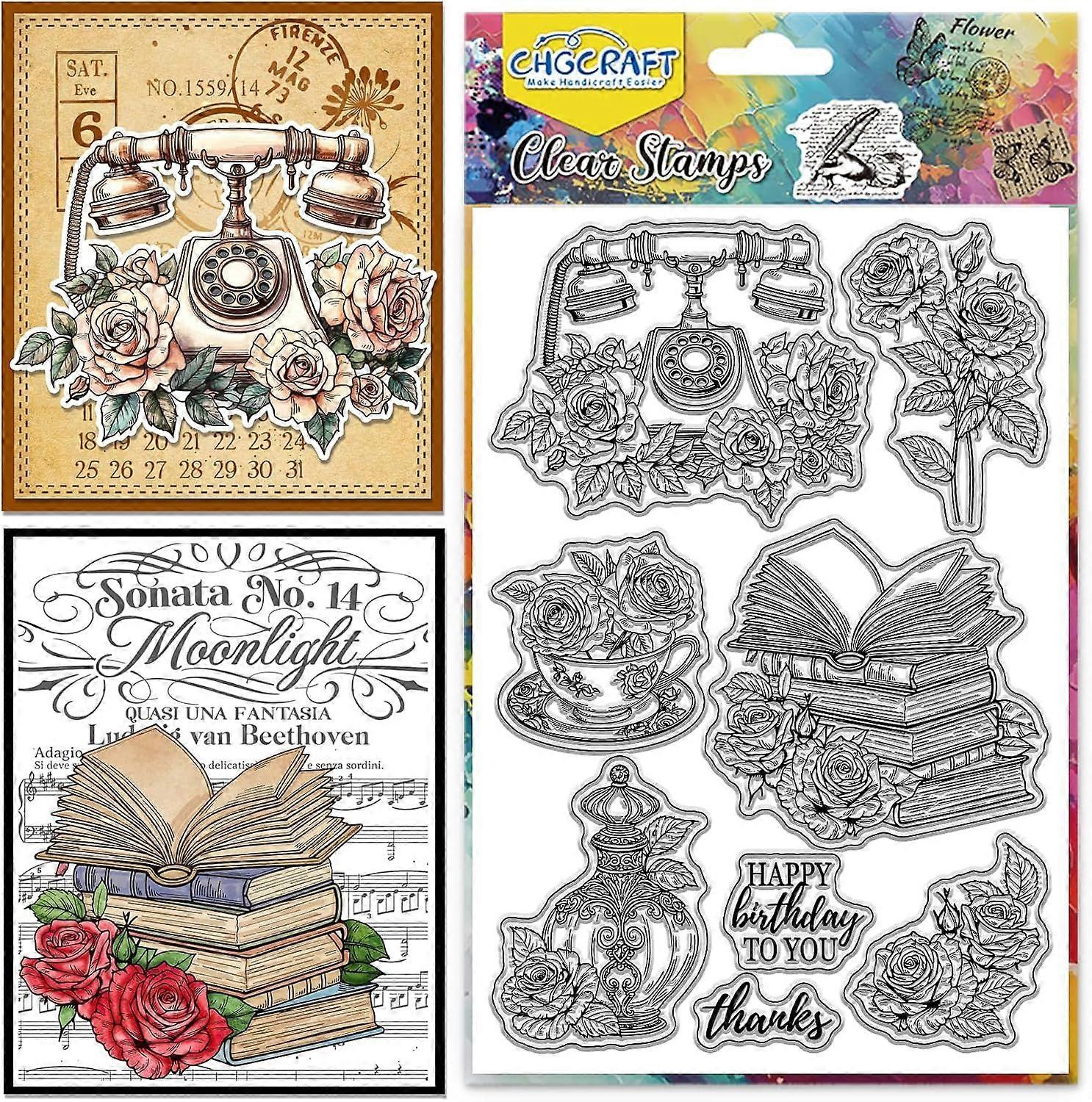 Rose Print Pattern Clear Stamps Vintage Objects Transparent Embossing Silicone Stamp Seal for DIY Scrapbooking and Card Making Paper Craft Decor 6.3  