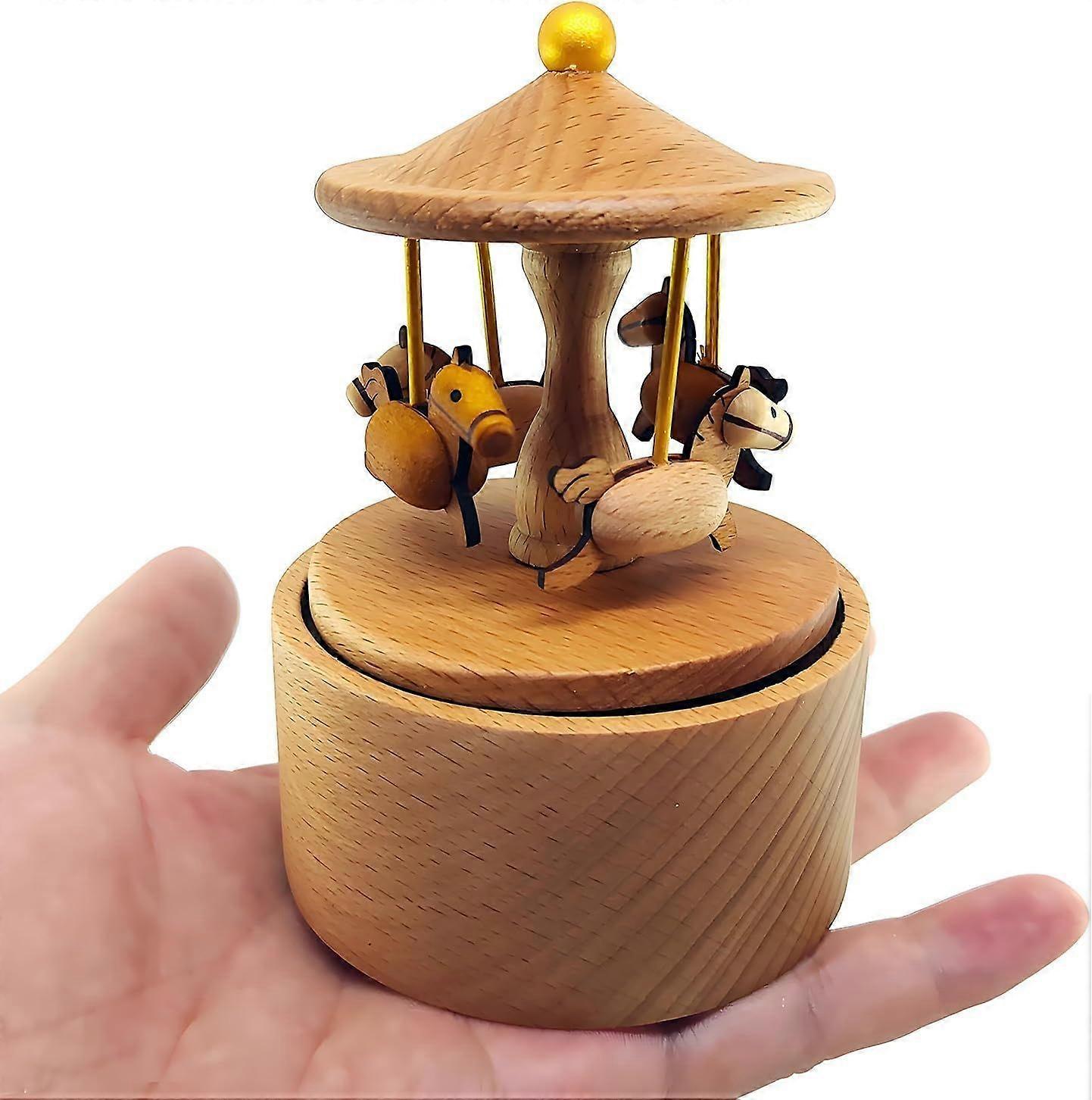 Mini Carousel Music Box, Palm Sized Carousel Music Box, Small Wooden Mechanical Music Box,for Friend