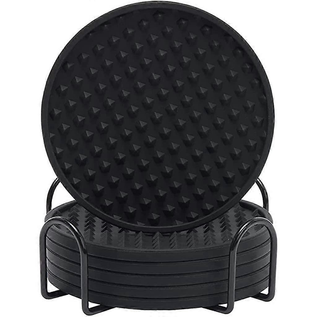 Silicone Drink Coasters Set of 6 with Holder, NonSlip Coffee Table and Bar Mat