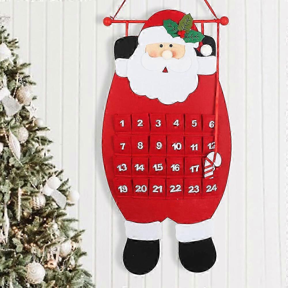 Christmas Felt Calendar Wall Decor Advent Countdown with 24 Pockets Hanging for Kids Home