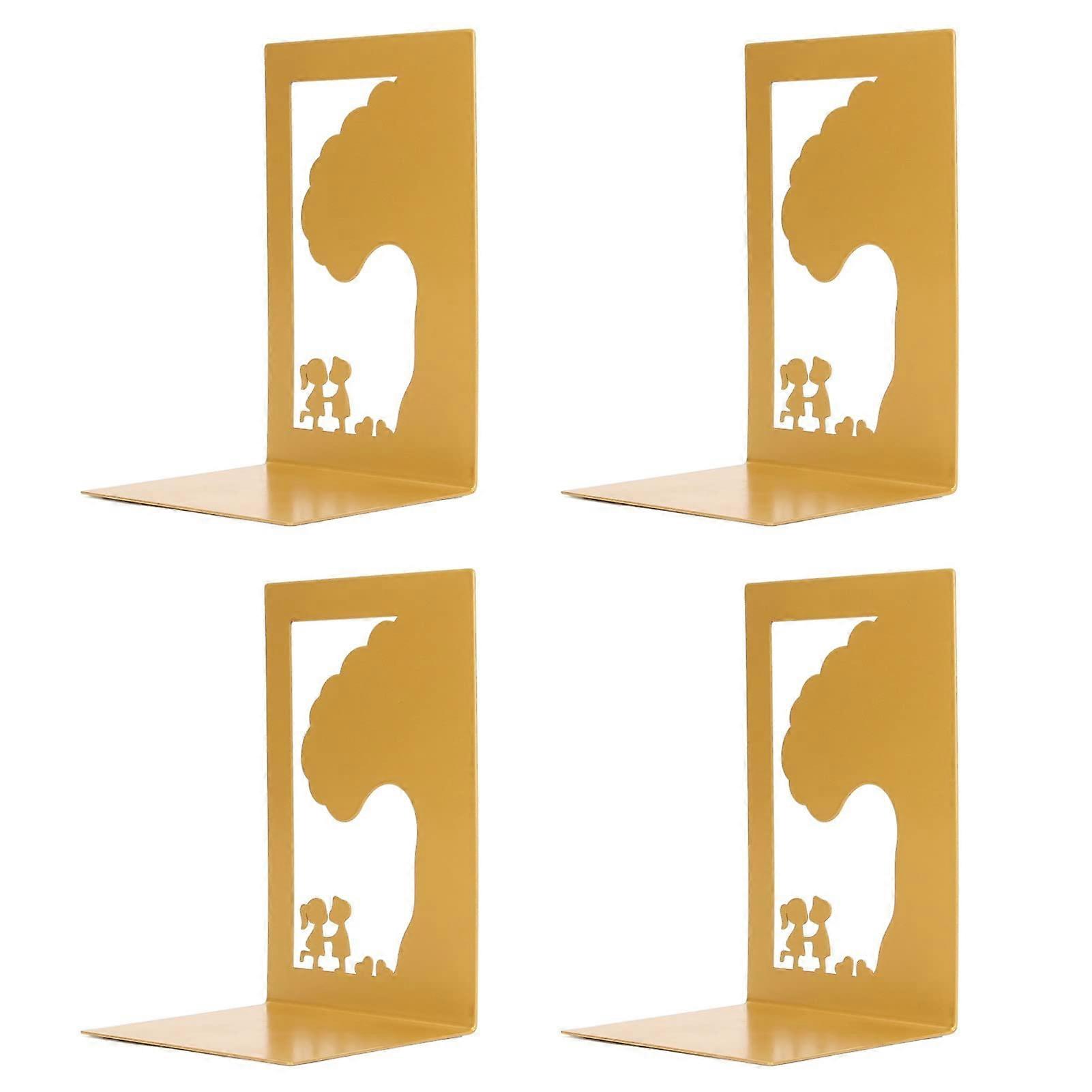 Strong Metal Bookends 4 Pack with Non‑Slip Foam Pads for Desktop or Shelf Storage, Iron Rounded Edges