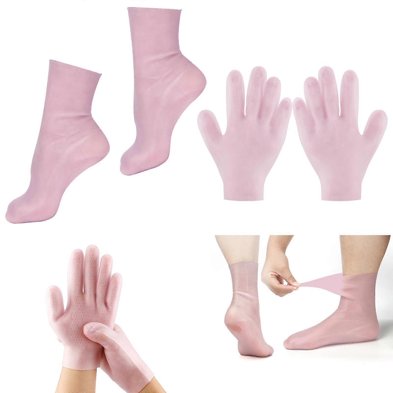 Moisturizing Gel Socks and Gloves Set, Aloe Infused Silicone for Deep Hydration and Callus Softening